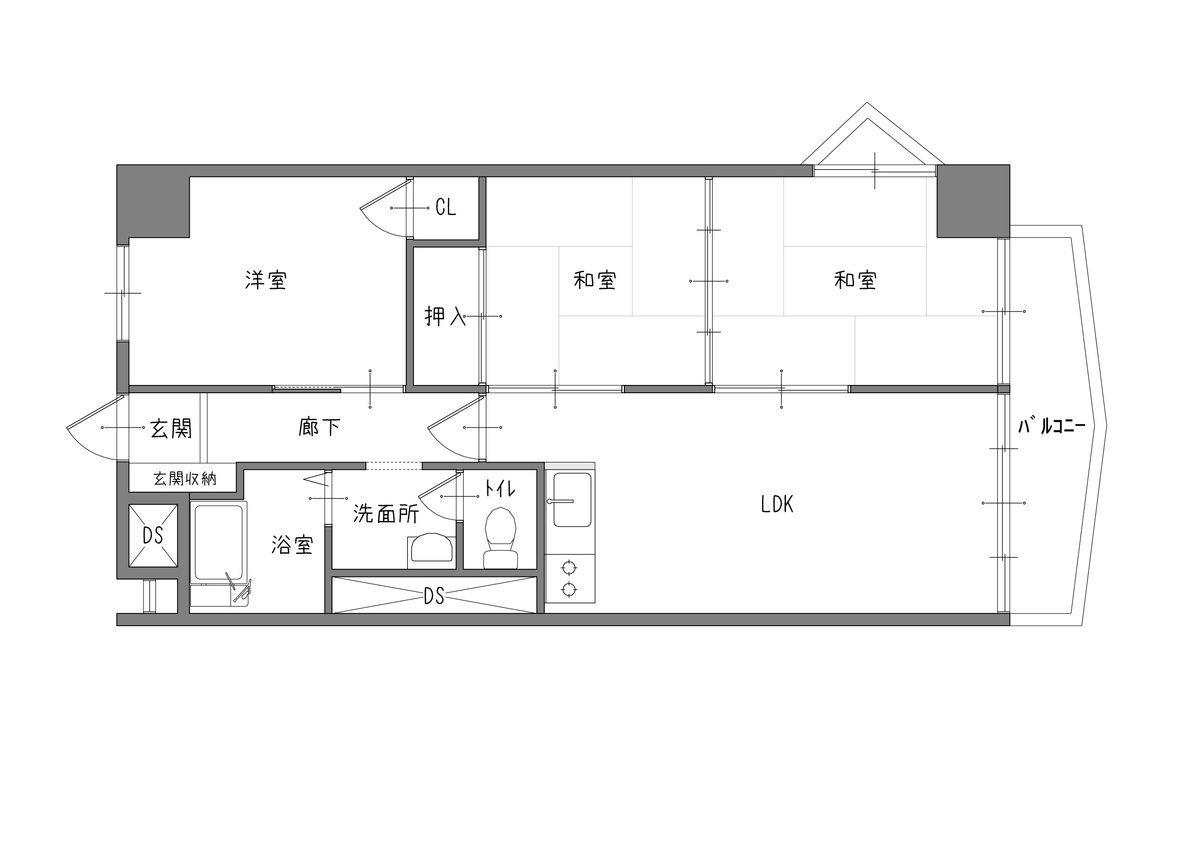 【平面図】施工前:2つの和室が並んでいた間取り